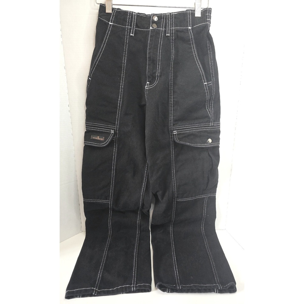 BDG Urban Outfitters Black Contrast Stitch Cargo Wide Leg Pants Elastic Waist 25